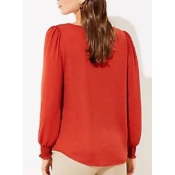 LOFT Rust Orange Lightweight Smocked Cuff Sleeves Women's Career Blouse NWT XL - Picture 3 of 10